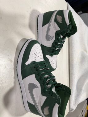 Nike Air Jordan 1 Mid White Green with Silver Swoosh